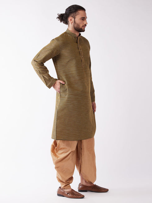 Vastramay Men's Black And Rose Gold Silk Blend Kurta And Dhoti Set